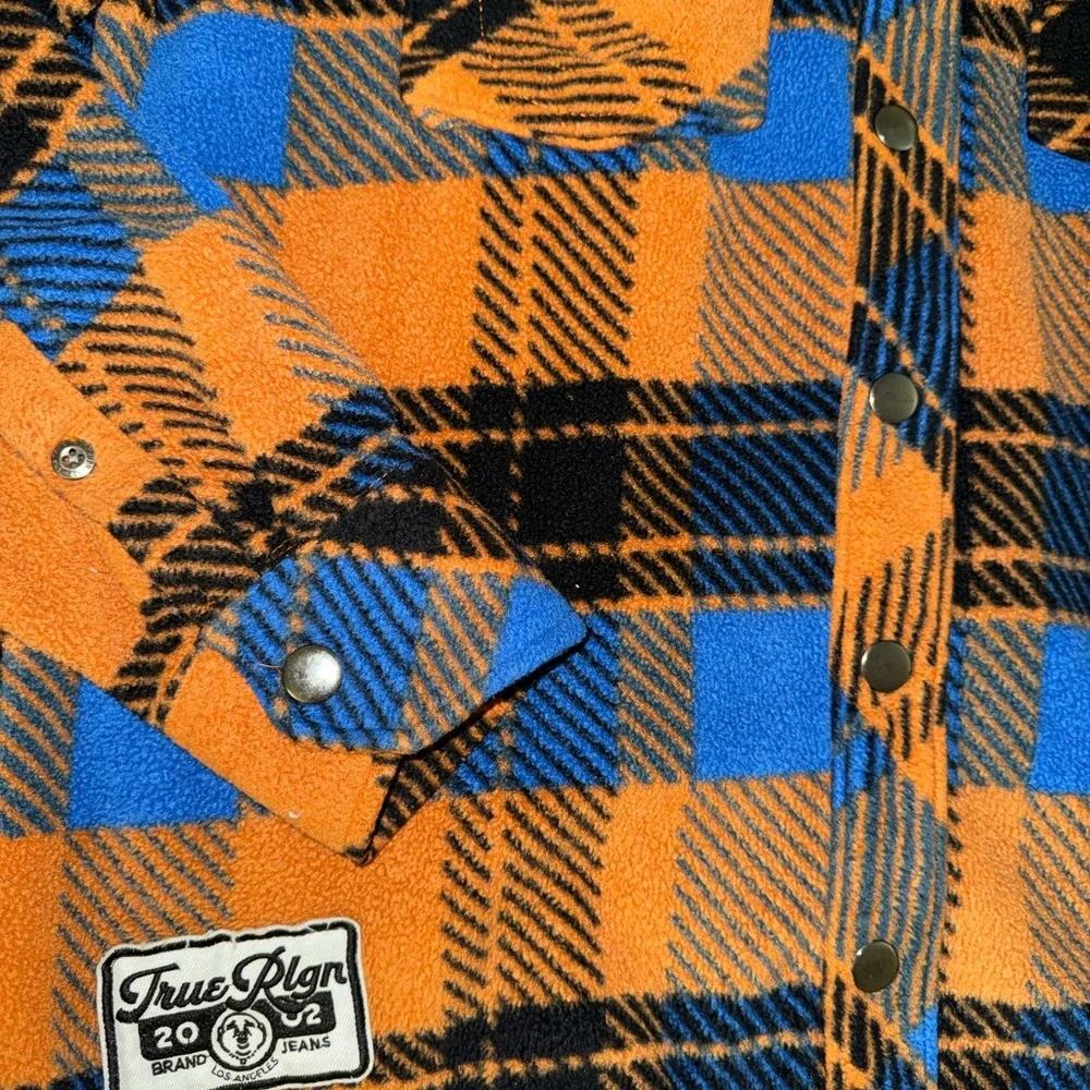 True Religion Orange & Blue Plaid Button-Front Shacket‎